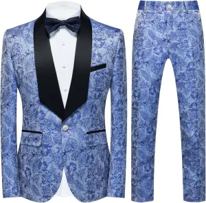 Rogers & Morris Tuxedo for Men Slim fit 2 Piece Suits Set for Prom with Floral Patterm Suit Jacket Pants