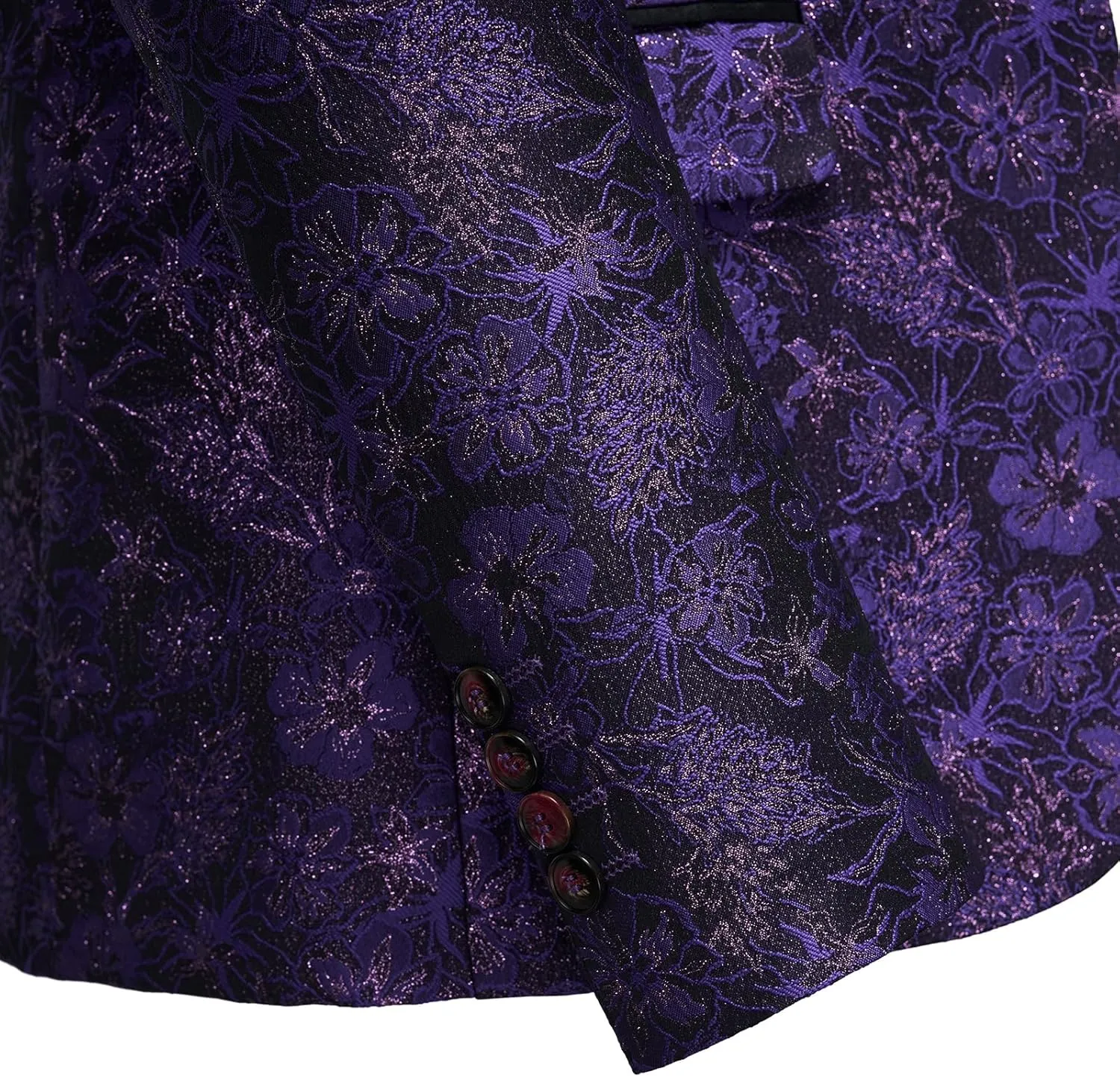 Rogers & Morris Tuxedo for Men Slim fit 2 Piece Suits Set for Prom with Floral Patterm Suit Jacket Pants