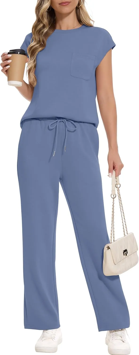RUBZOOF Lounge Sets for Women 2 Piece Track Suits Outfits 2025 Travel Summer Casual Outfit Sets Matching Pants Set Clothing