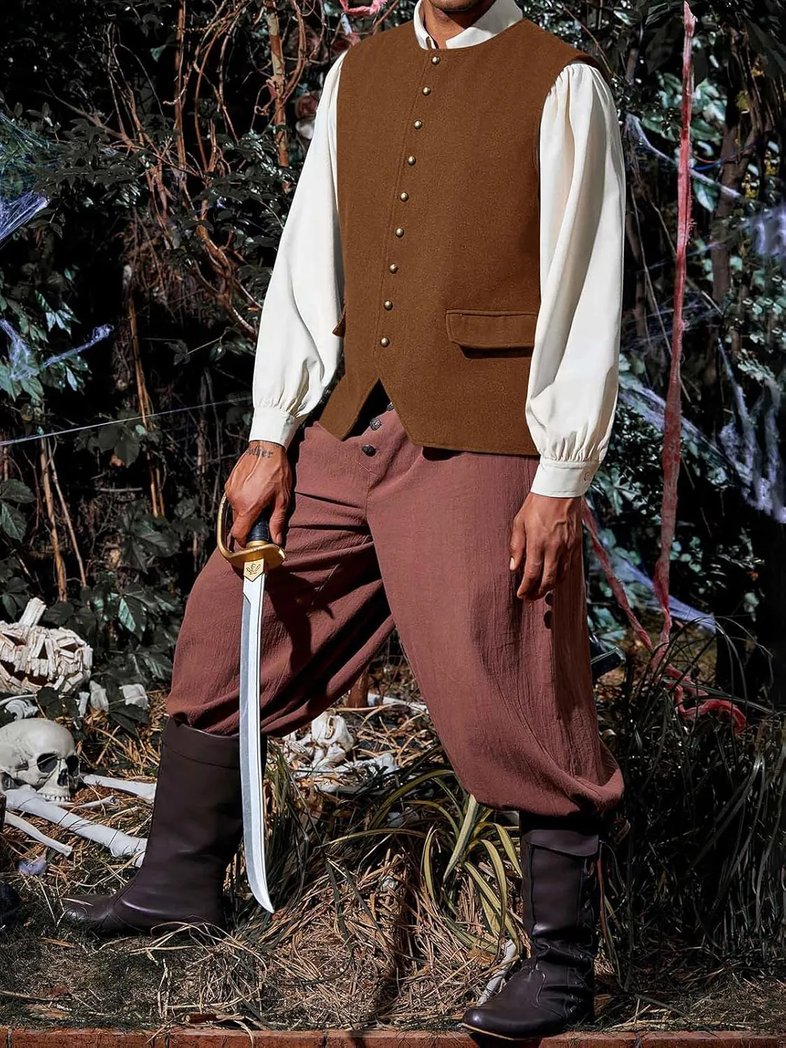 Runcati Mens Colonial Vest Renaissance Medieval Viking Costume Gothic Steampunk Halloween Retro Waistcoat