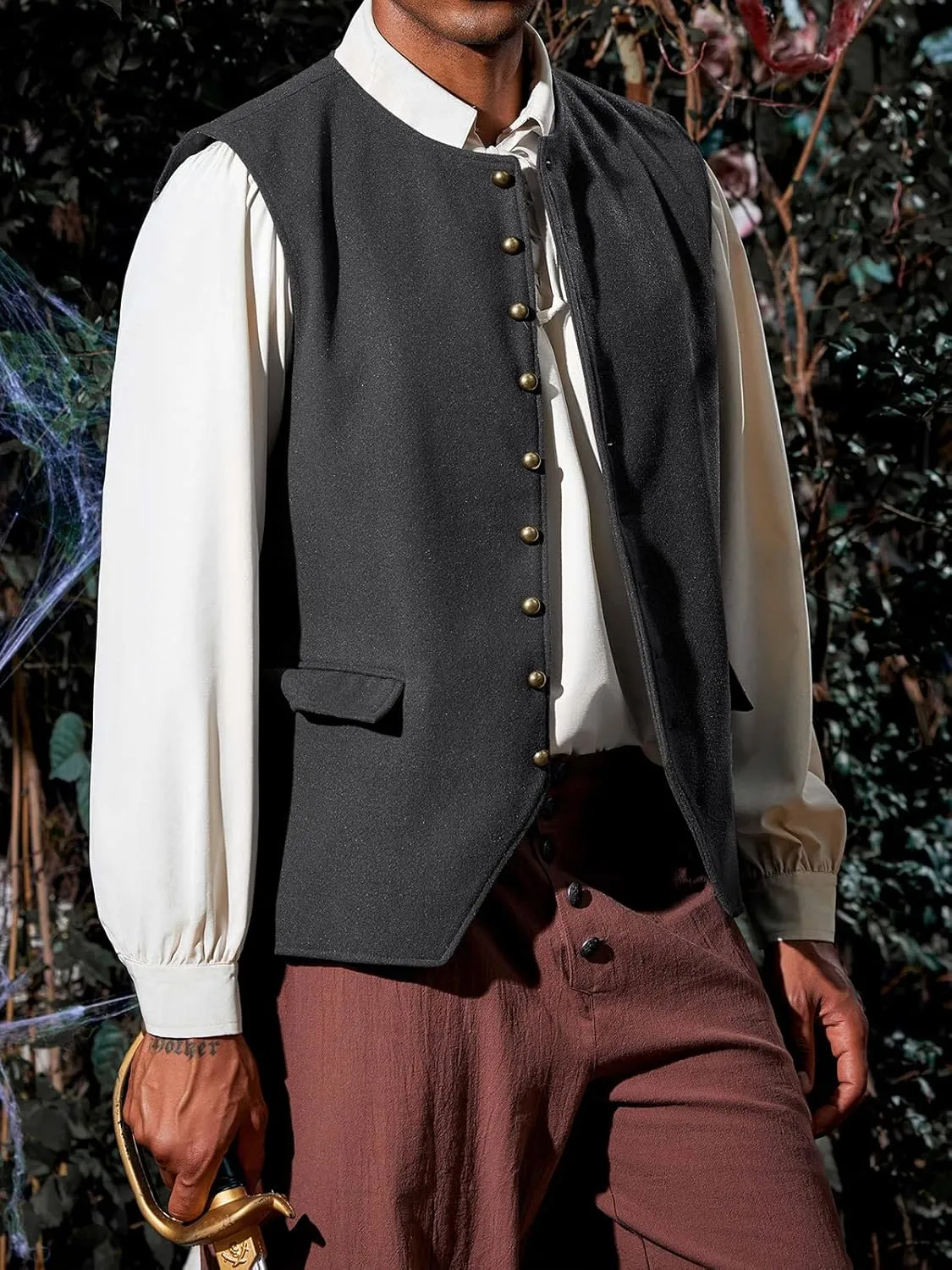 Runcati Mens Colonial Vest Renaissance Medieval Viking Costume Gothic Steampunk Halloween Retro Waistcoat