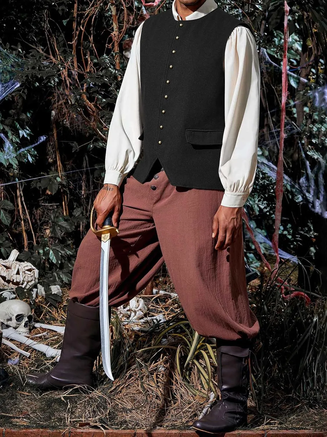 Runcati Mens Colonial Vest Renaissance Medieval Viking Costume Gothic Steampunk Halloween Retro Waistcoat