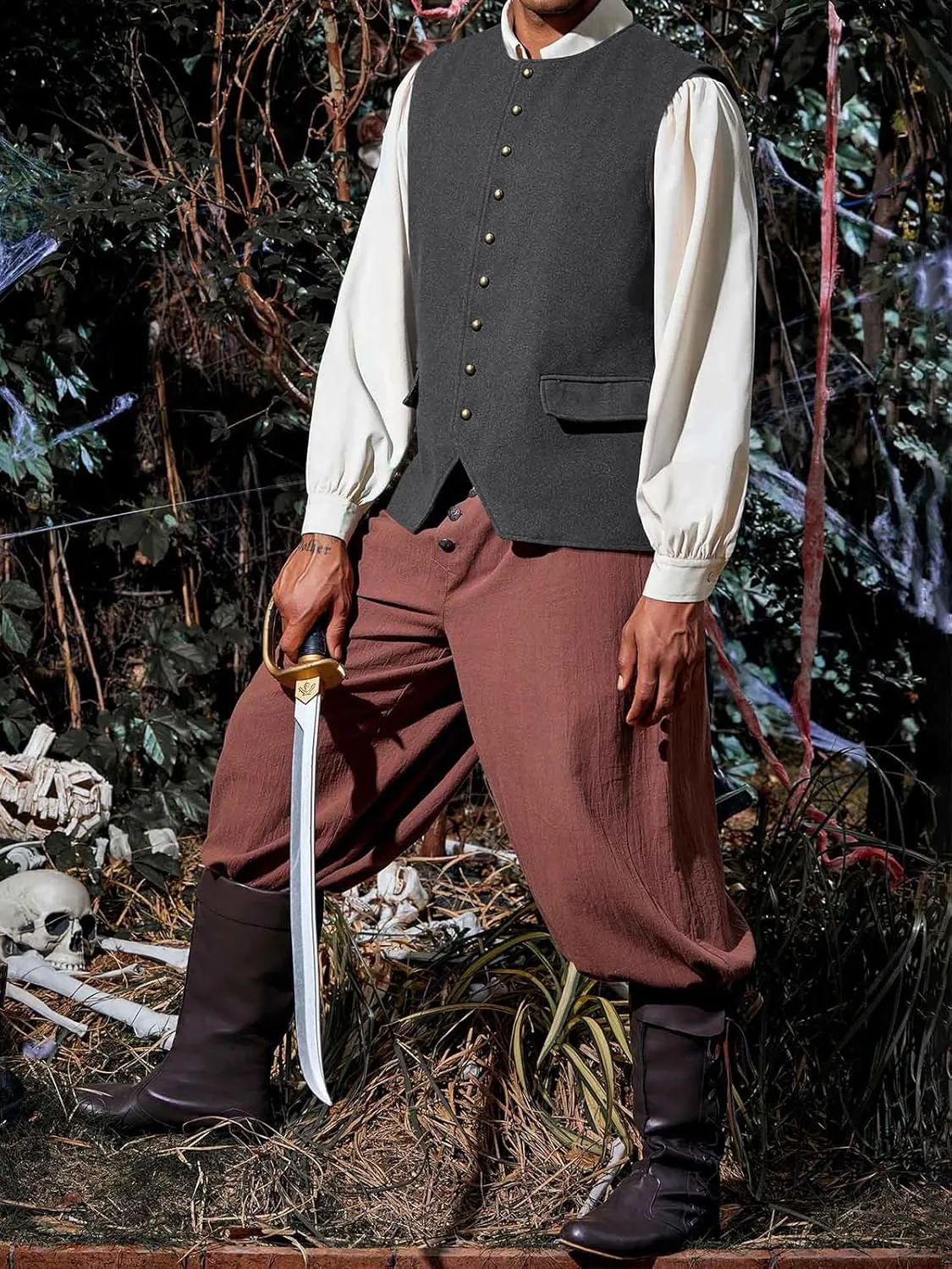 Runcati Mens Colonial Vest Renaissance Medieval Viking Costume Gothic Steampunk Halloween Retro Waistcoat