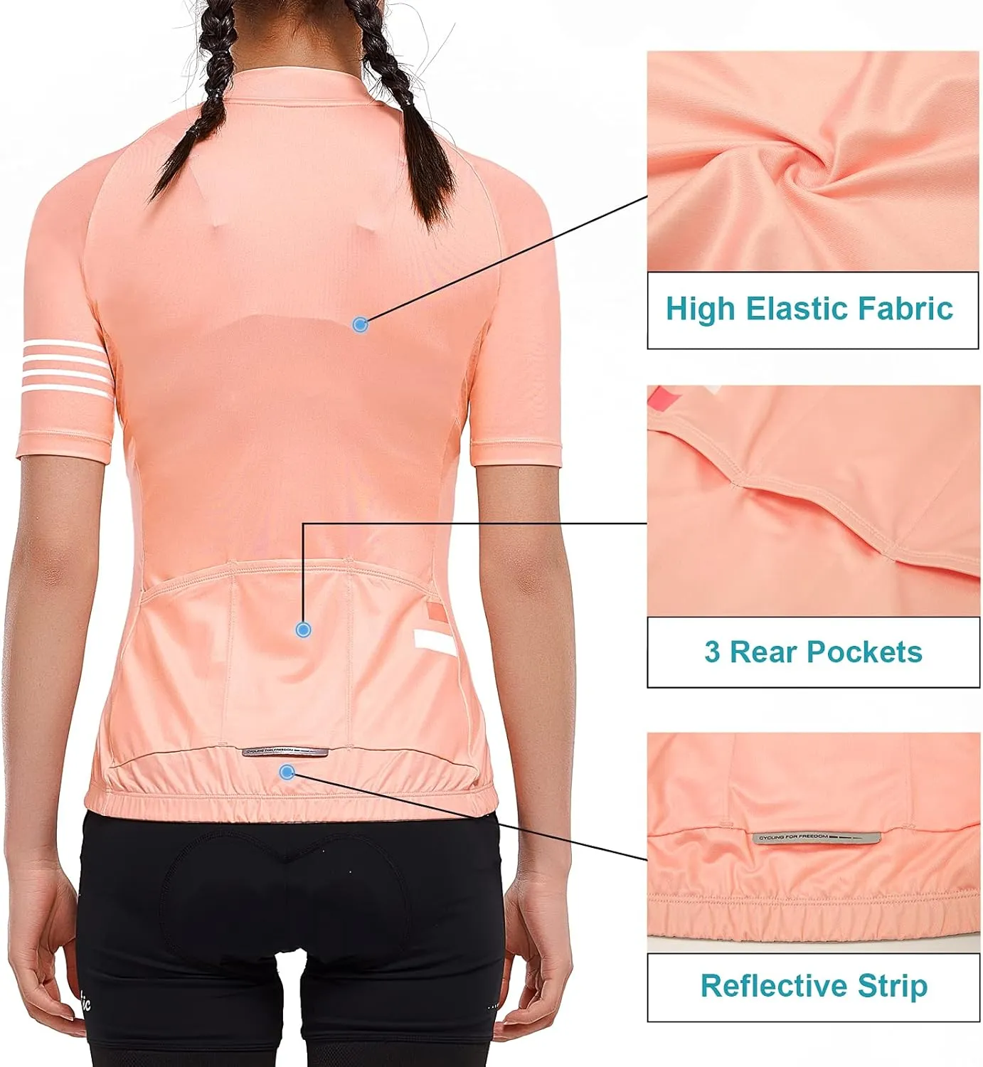 Santic Cycling Jersey Women's Shorts Sleeve Tops Bike Shirts Bicycle Jacket Full Zip with Pockets Andrea