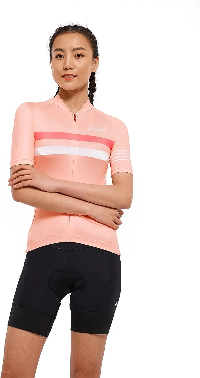 Santic Cycling Jersey Women's Shorts Sleeve Tops Bike Shirts Bicycle Jacket Full Zip with Pockets Andrea