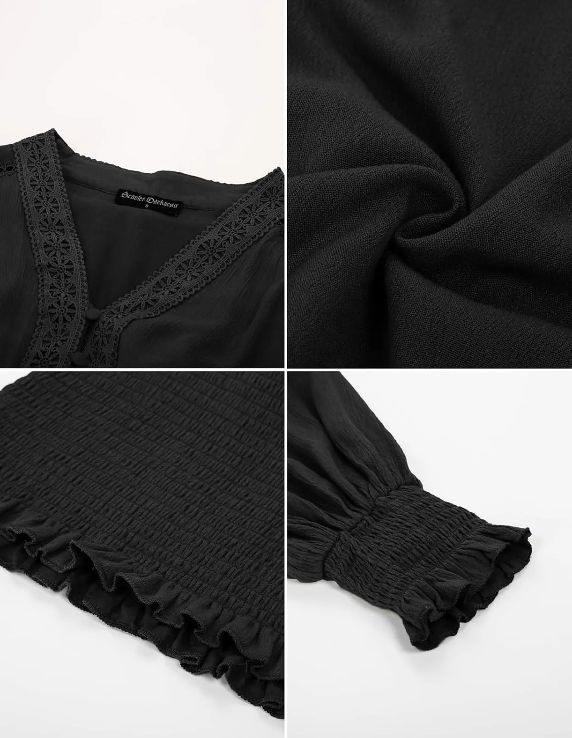 Scarlet Darkness Women's Renaissance Peasant Blouse V Neck Lantern Sleeve Lace Smocked Tops