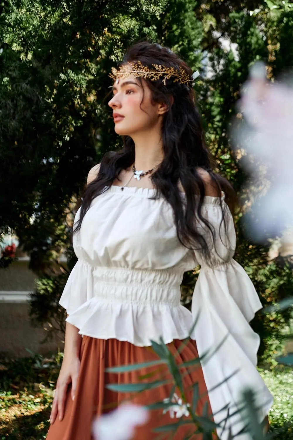 Scarlet Darkness Women's Renaissance Shirt Ruffle Sleeve Off The Shoulder Peplum Blouse Peasant Dressy Top