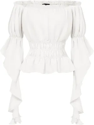 Scarlet Darkness Women's Renaissance Shirt Ruffle Sleeve Off The Shoulder Peplum Blouse Peasant Dressy Top