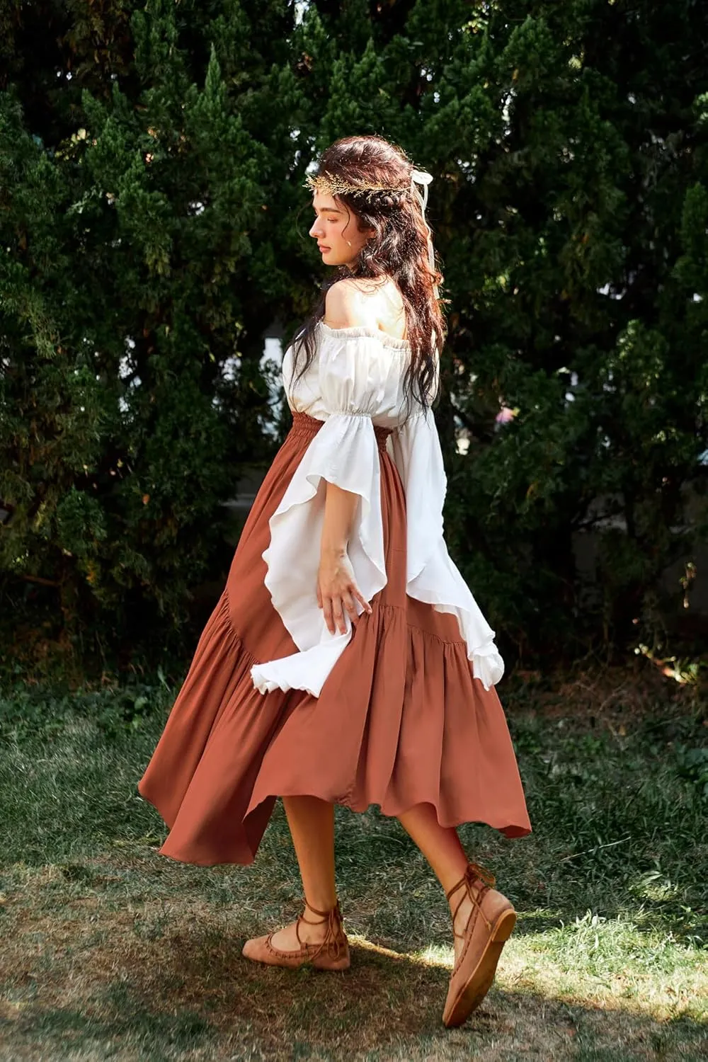 Scarlet Darkness Women's Renaissance Shirt Ruffle Sleeve Off The Shoulder Peplum Blouse Peasant Dressy Top