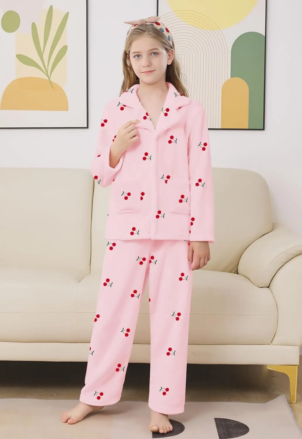 Schbbbta Girls Fuzzy Pajama Set, 2 Piece Soft Plush Fleece Pjs Loungewear, 3 Years - 15 Years