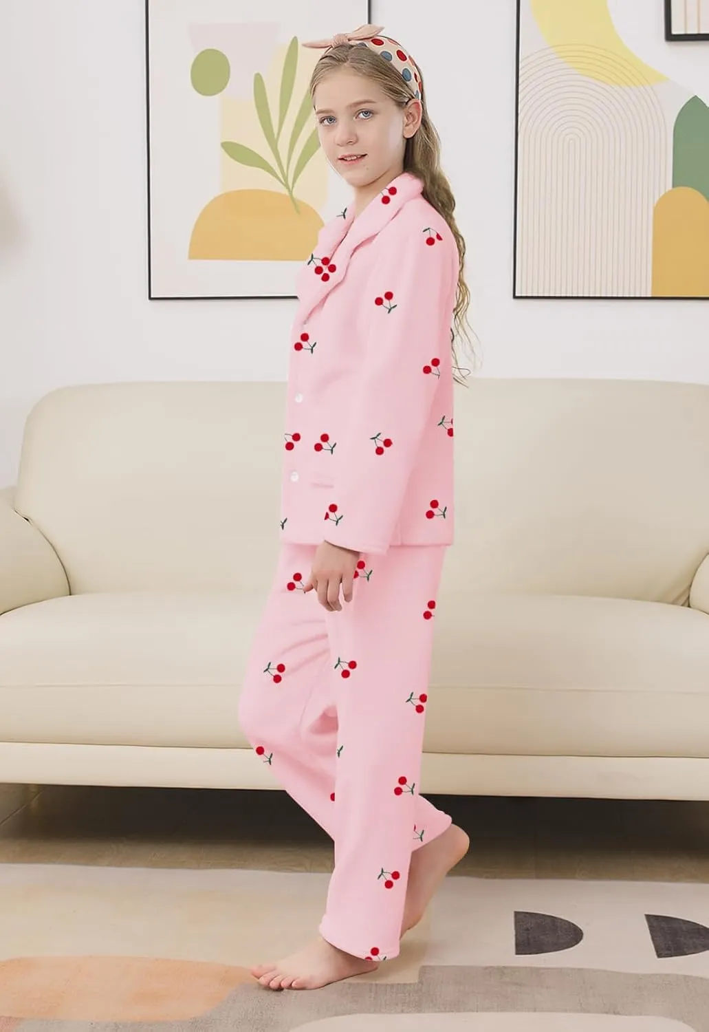 Schbbbta Girls Fuzzy Pajama Set, 2 Piece Soft Plush Fleece Pjs Loungewear, 3 Years - 15 Years