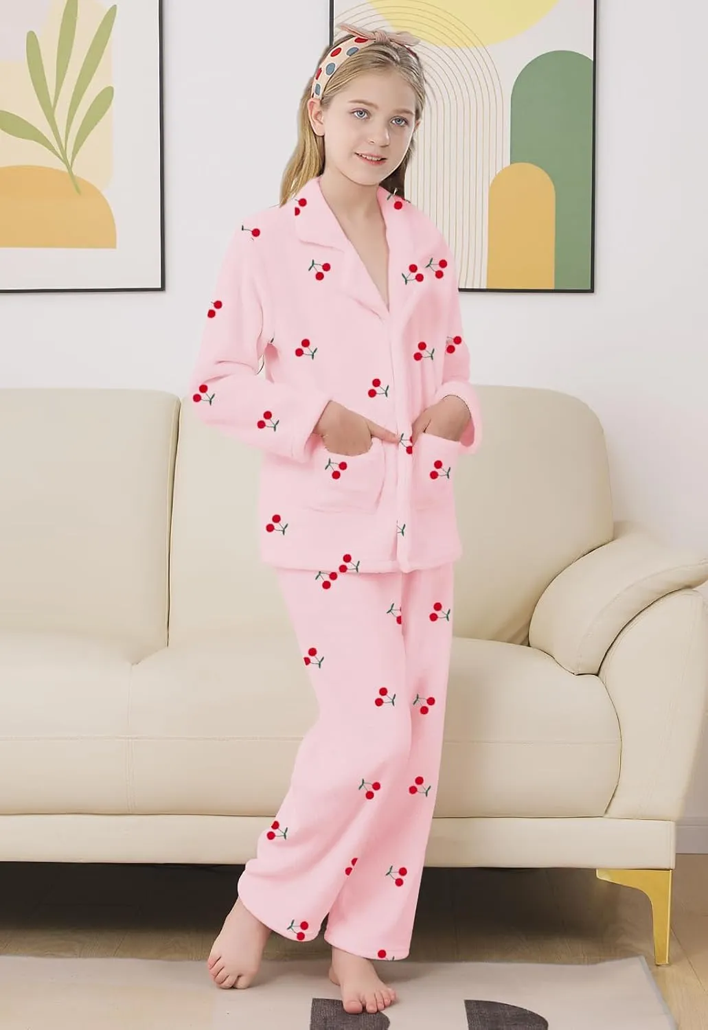 Schbbbta Girls Fuzzy Pajama Set, 2 Piece Soft Plush Fleece Pjs Loungewear, 3 Years - 15 Years