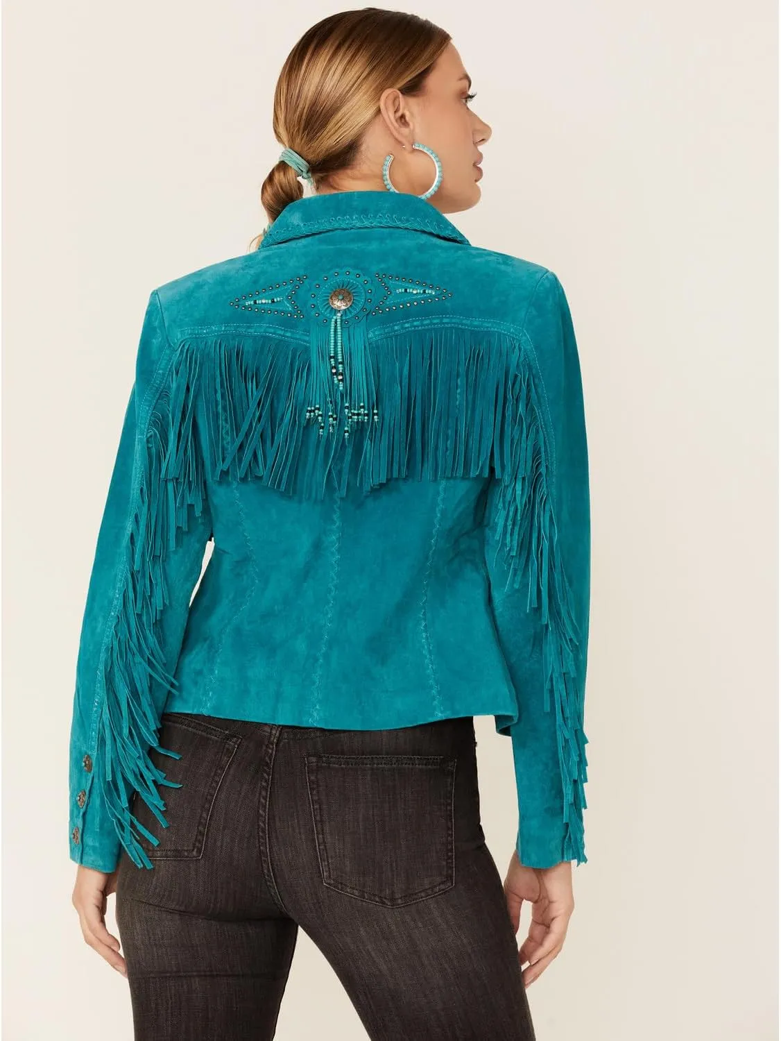 Scully Women's Fringe and Beaded Boar Suede Leather Jacket - L152-86