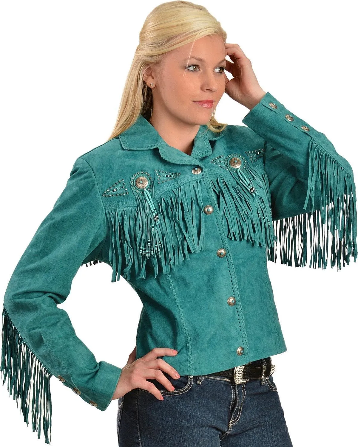 Scully Women's Fringe and Beaded Boar Suede Leather Jacket - L152-86
