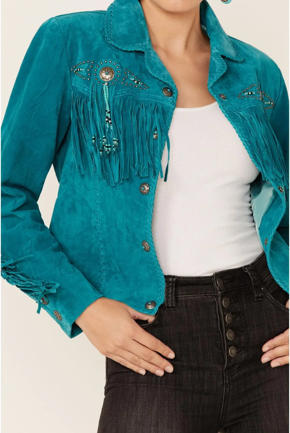 Scully Women's Fringe and Beaded Boar Suede Leather Jacket - L152-86