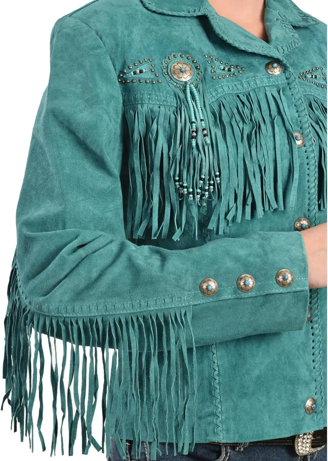 Scully Women's Fringe and Beaded Boar Suede Leather Jacket - L152-86