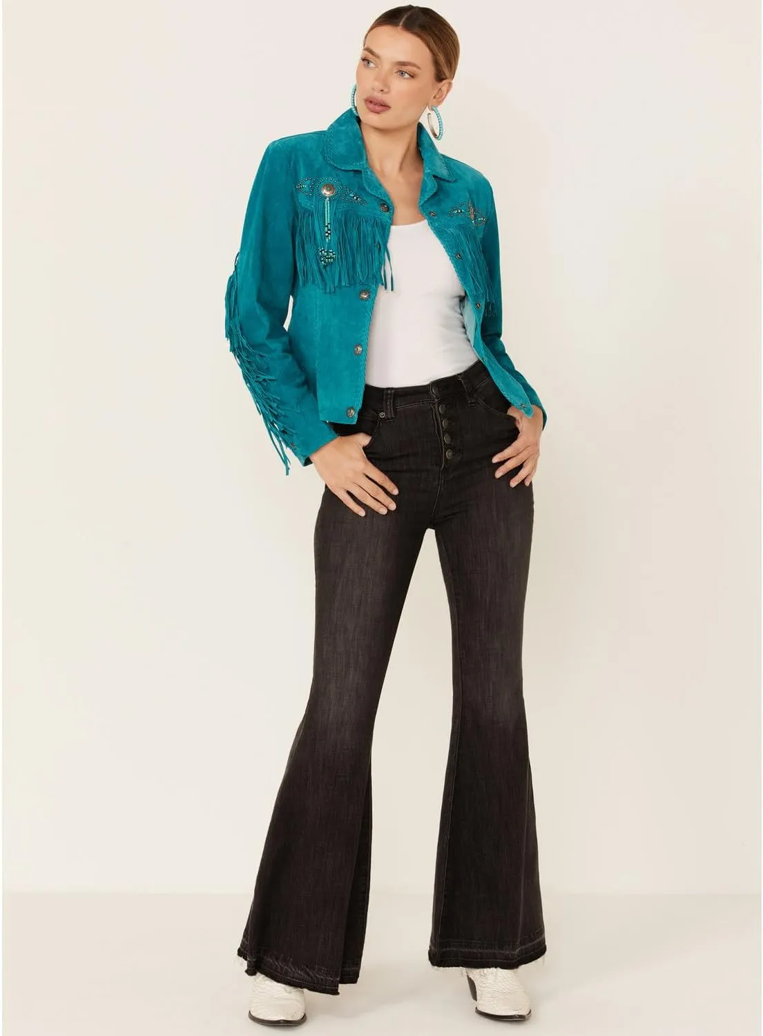 Scully Women's Fringe and Beaded Boar Suede Leather Jacket - L152-86