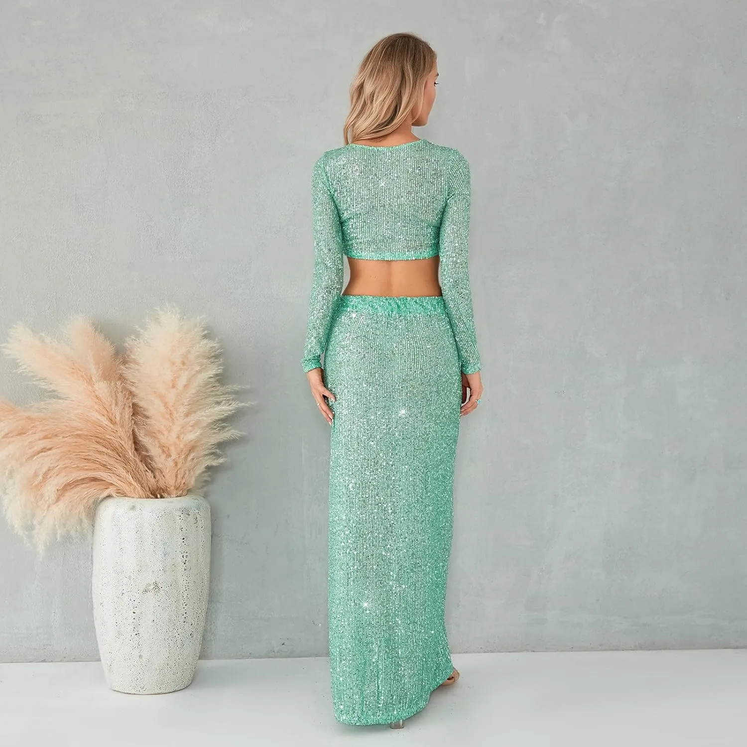Sequin Skirt for Women Low Waist Disco Dresses Skirt Sparkle Glitter Party Night Mermaid Flowy Long Maxi Skirt