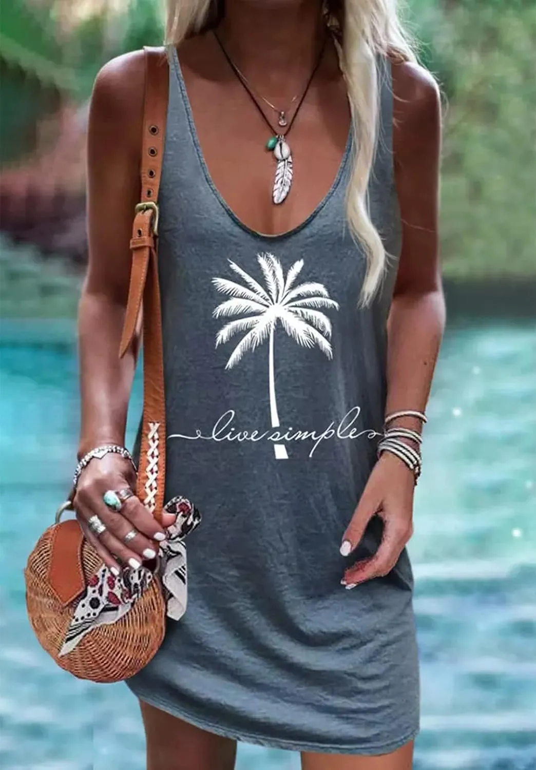 Sexy Summer Dress for Women Sun Salt Sand Graphic Mini Dress Hawaii Beach Vacation Dresses Summer Sexy V Neck Sundress