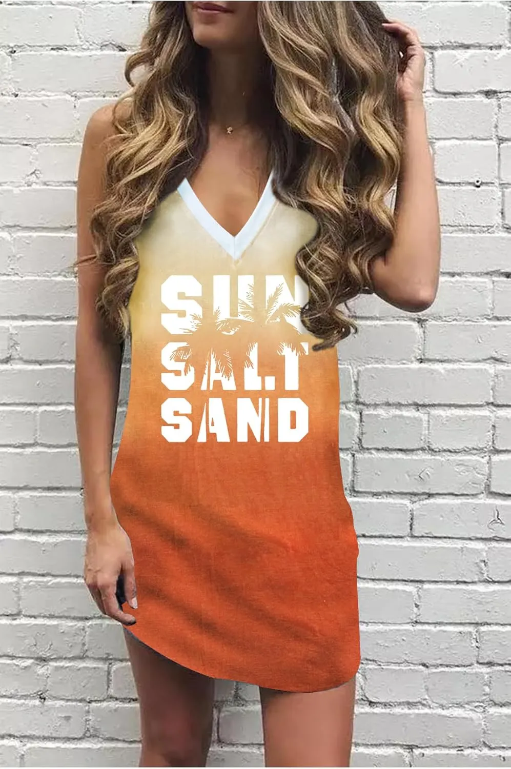 Sexy Summer Dress for Women Sun Salt Sand Graphic Mini Dress Hawaii Beach Vacation Dresses Summer Sexy V Neck Sundress