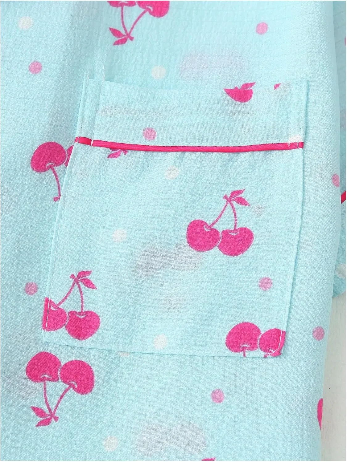 SHENHE Women's Cherry Print Pajama Set Coquette Bow Collar Button Down Short Sleeve Cute Pjs Shorts Set
