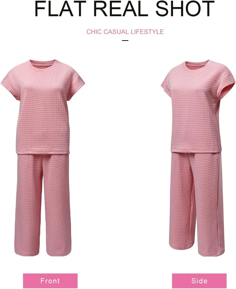 SHEWIN Womens Two Piece Spring Outfits Sweatsuits Casual Pullover Tops and Wide Leg Sweatpant Lounge Sets