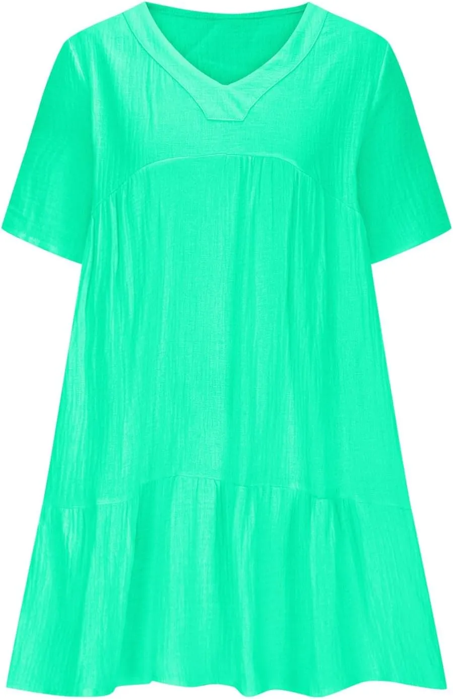 Short Sleeve Babydoll Dress for Women Summer V Neck Knee Length Holiday Sundress Casual Flowy Dress Plus Size