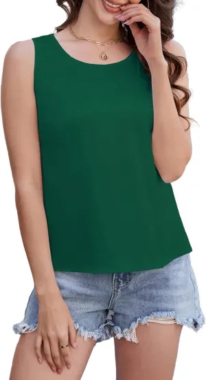 Silk Satin Tank Tops for Women Camisole Crew Neck Sleeveless Cami Summer 2025