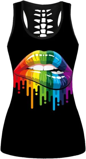 Sister Amy Women's Easter Egg Rabbit Fashionable Patterns Print Hollow Out T-Shirt Crew Neck Plus Size Tank Top