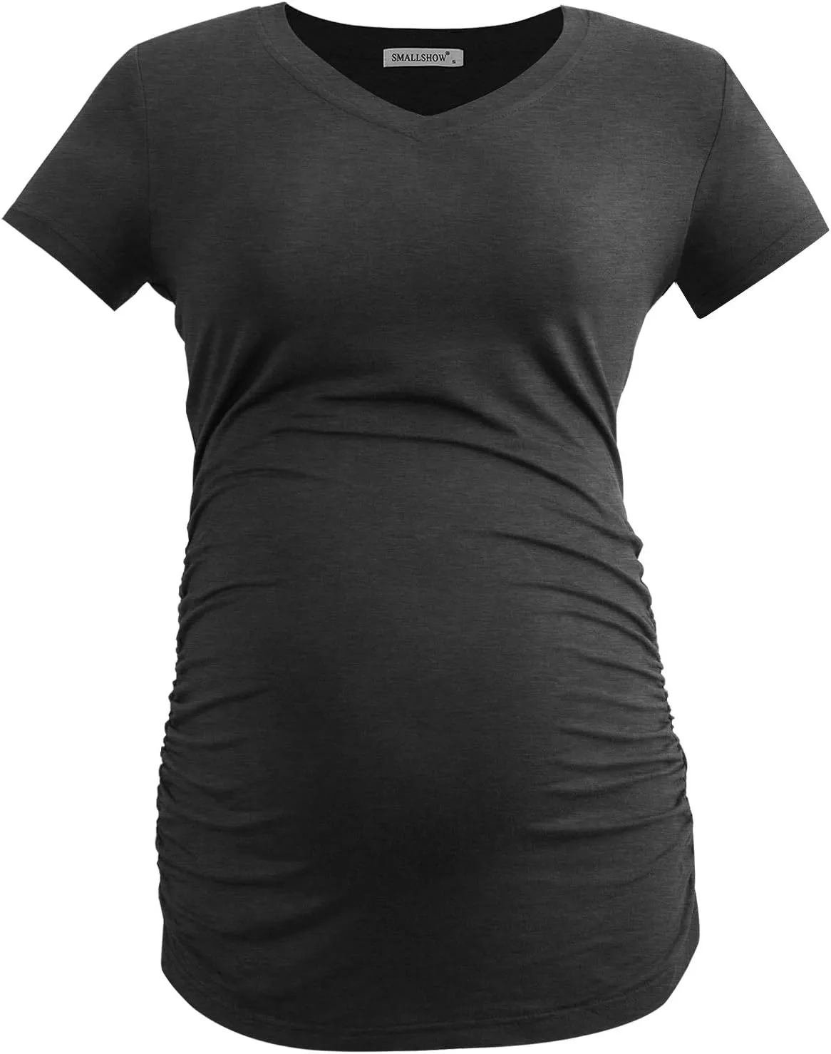 Smallshow Women's V Neck Maternity Clothes Tops Side Ruched Pregnancy T Shirt