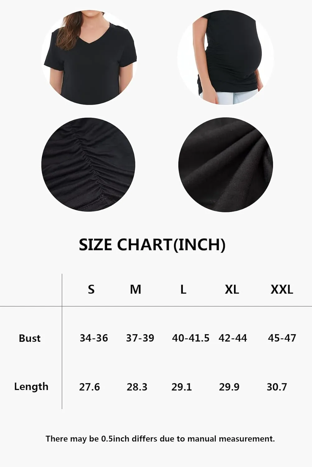 Smallshow Women's V Neck Maternity Clothes Tops Side Ruched Pregnancy T Shirt