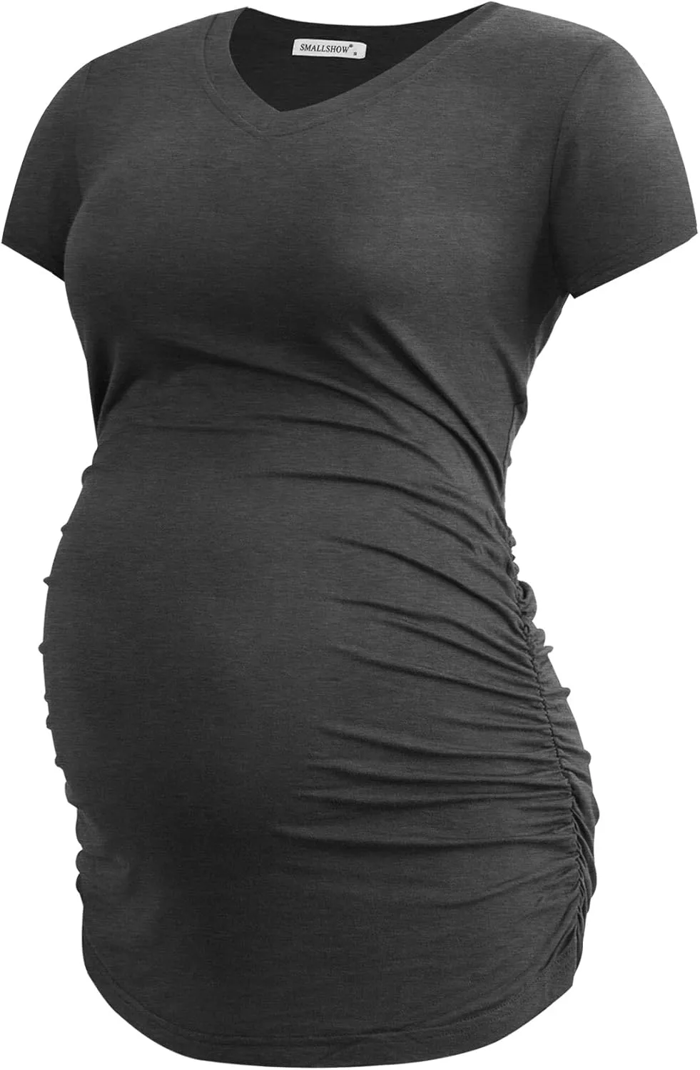 Smallshow Women's V Neck Maternity Clothes Tops Side Ruched Pregnancy T Shirt