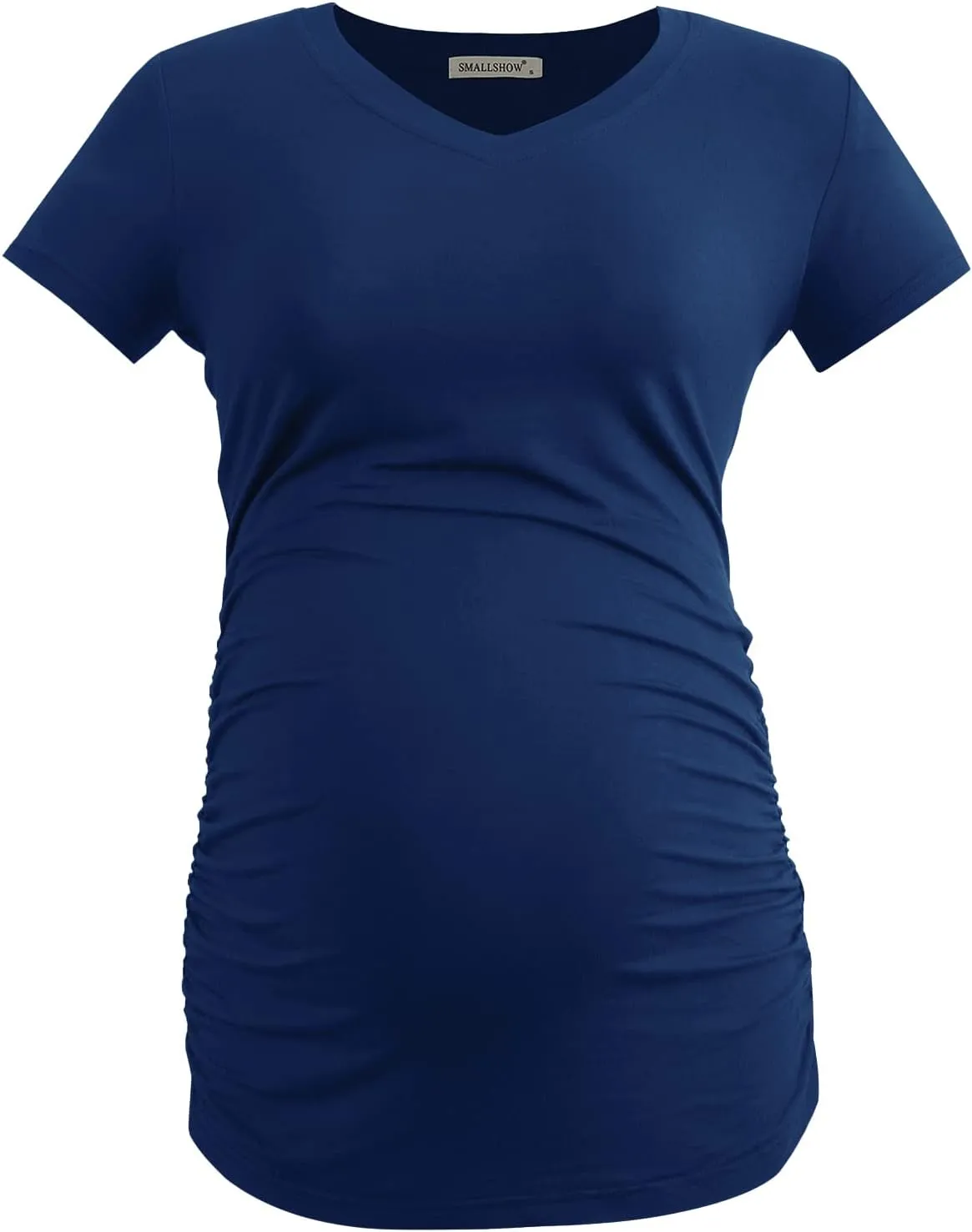 Smallshow Women's V Neck Maternity Clothes Tops Side Ruched Pregnancy T Shirt