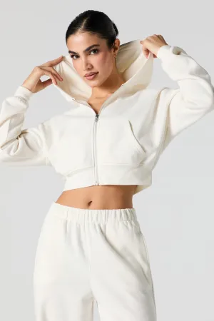 Solid Fleece Cropped Zip-Up Hoodie
