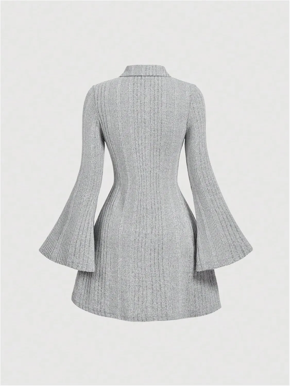 SOLY HUX Women's Button Down Rib Knitted Mini Dress Long Bell Sleeve Flowy Dresses Fall Clothes