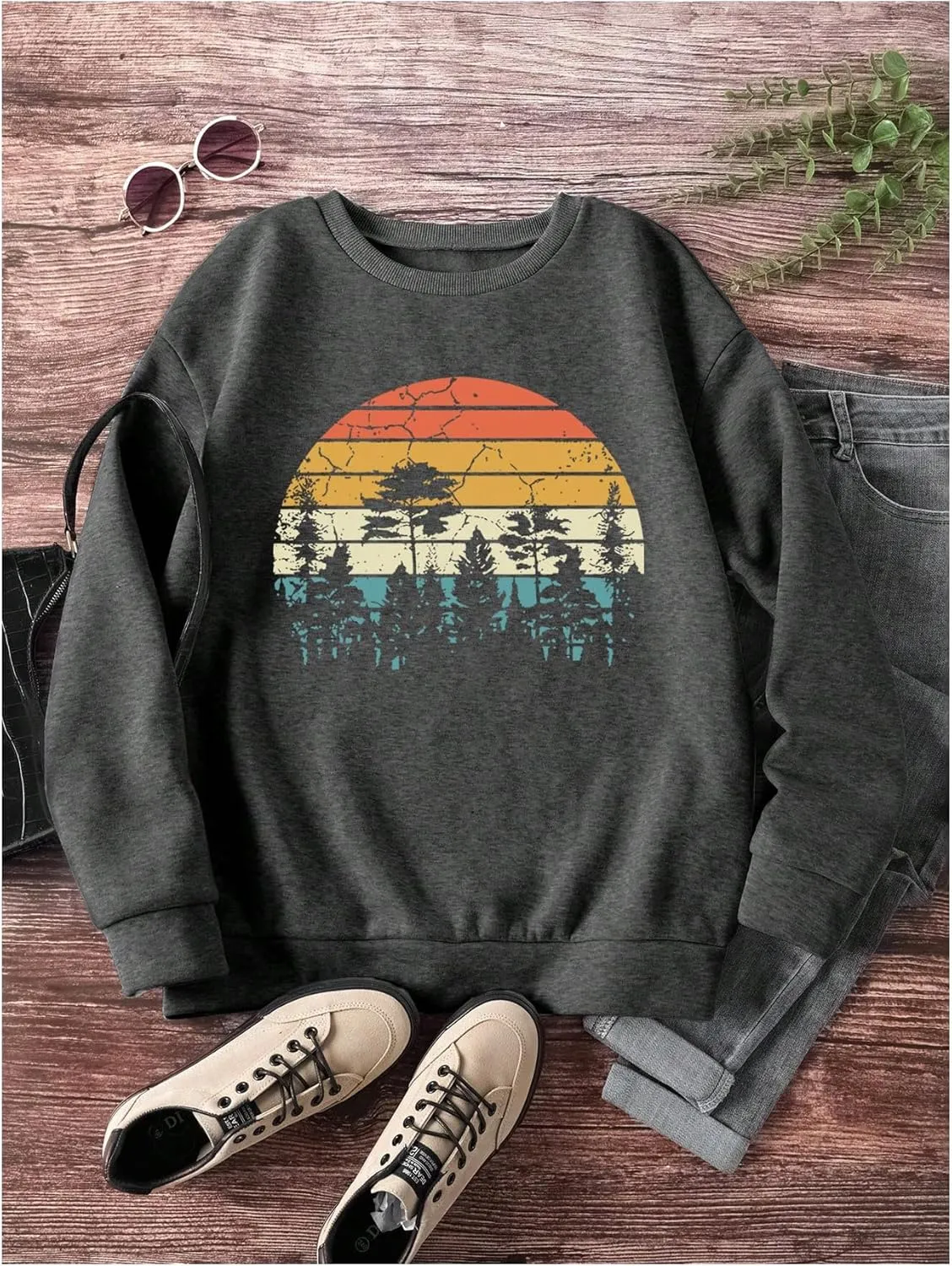 SOLY HUX Women's Graphic Sweatshirt Crew Neck Long Sleeve Vintage Casual Pullover Tops