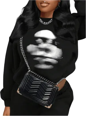 SOLY HUX Women's Graphic Sweatshirt Drop Shoulder Long Sleeve Crew Neck Casual Pullover Tops