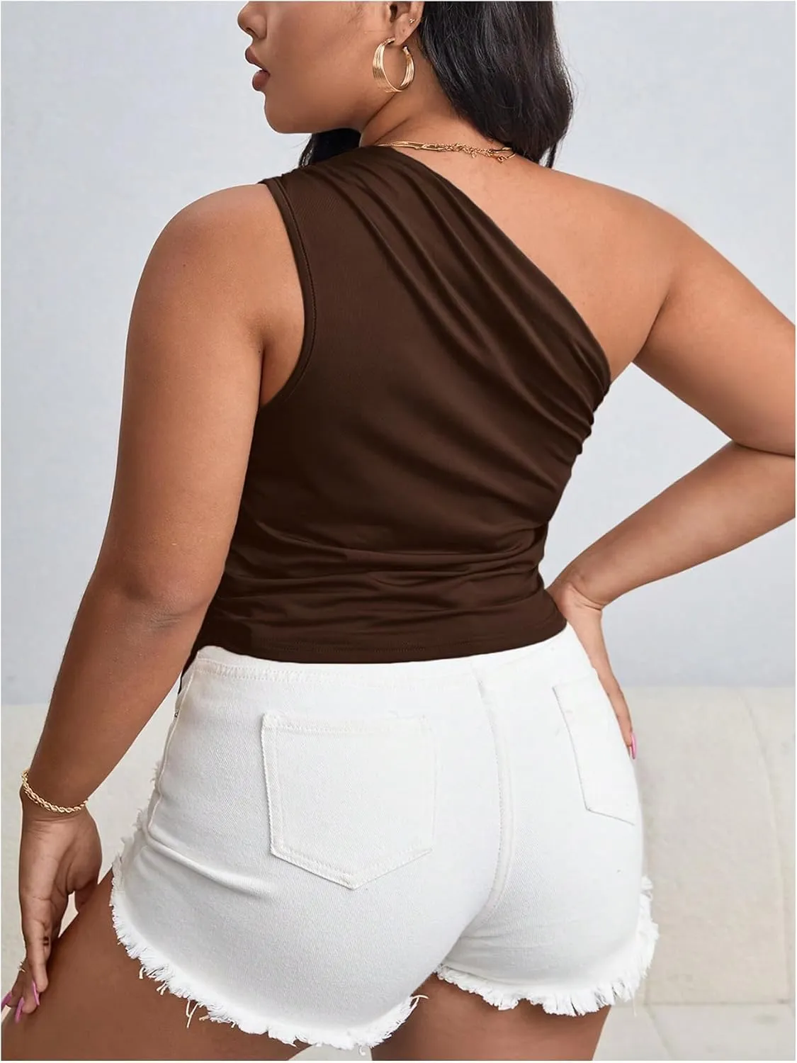 SOLY HUX Women's Plus Size One Shoulder Tank Top Sleeveless Asymmetrical Shirt Tops