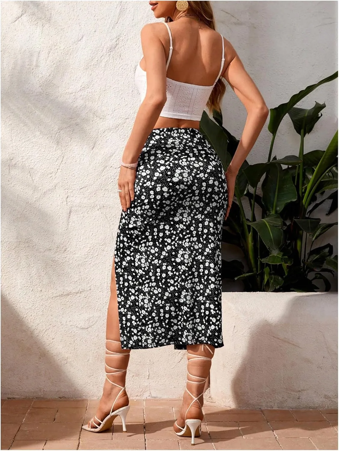 SOLY HUX Women's Summer Two Piece Outfits Cami Tops and Floral Print Drawstring Split Skirt Set