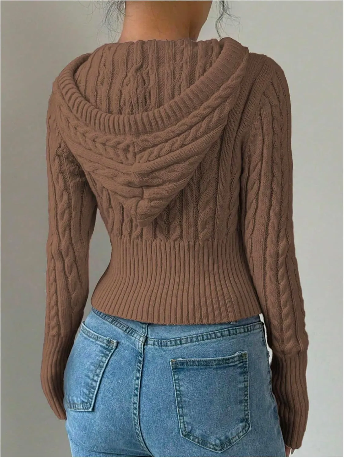 SOLY HUX Women's Zip Up Hooded Crop Cardigan Cable Knit Hoodies Long Sleeve Y2k Sweater Jacket