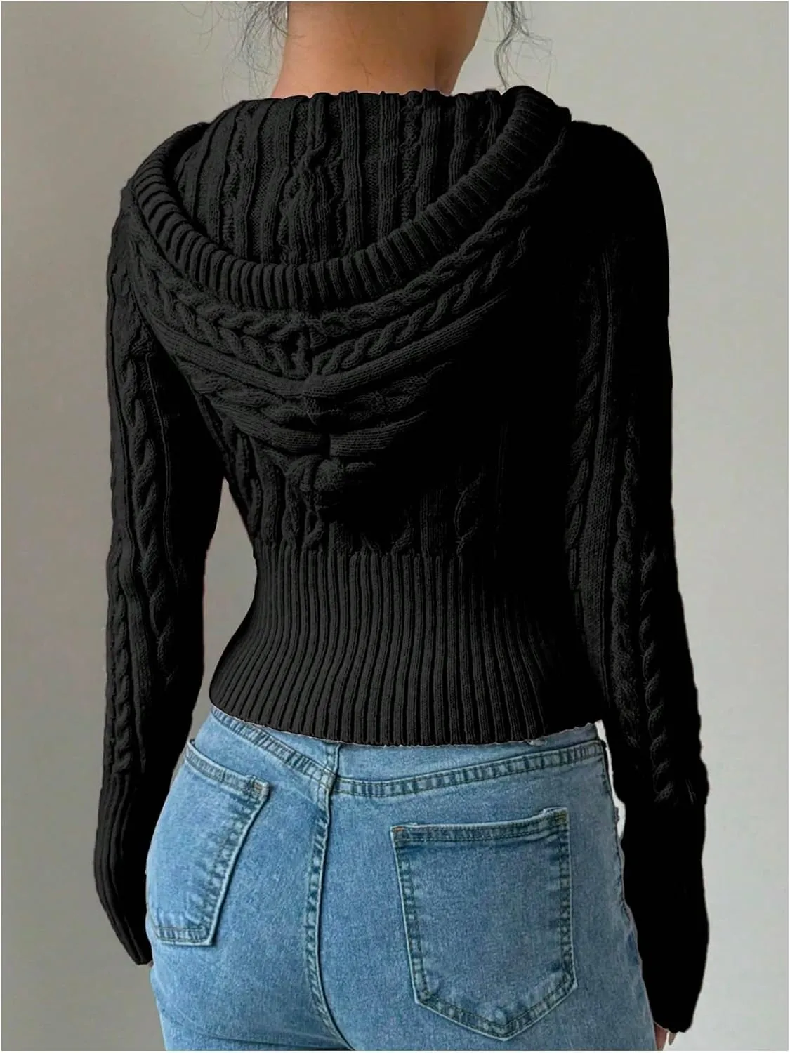 SOLY HUX Women's Zip Up Hooded Crop Cardigan Cable Knit Hoodies Long Sleeve Y2k Sweater Jacket