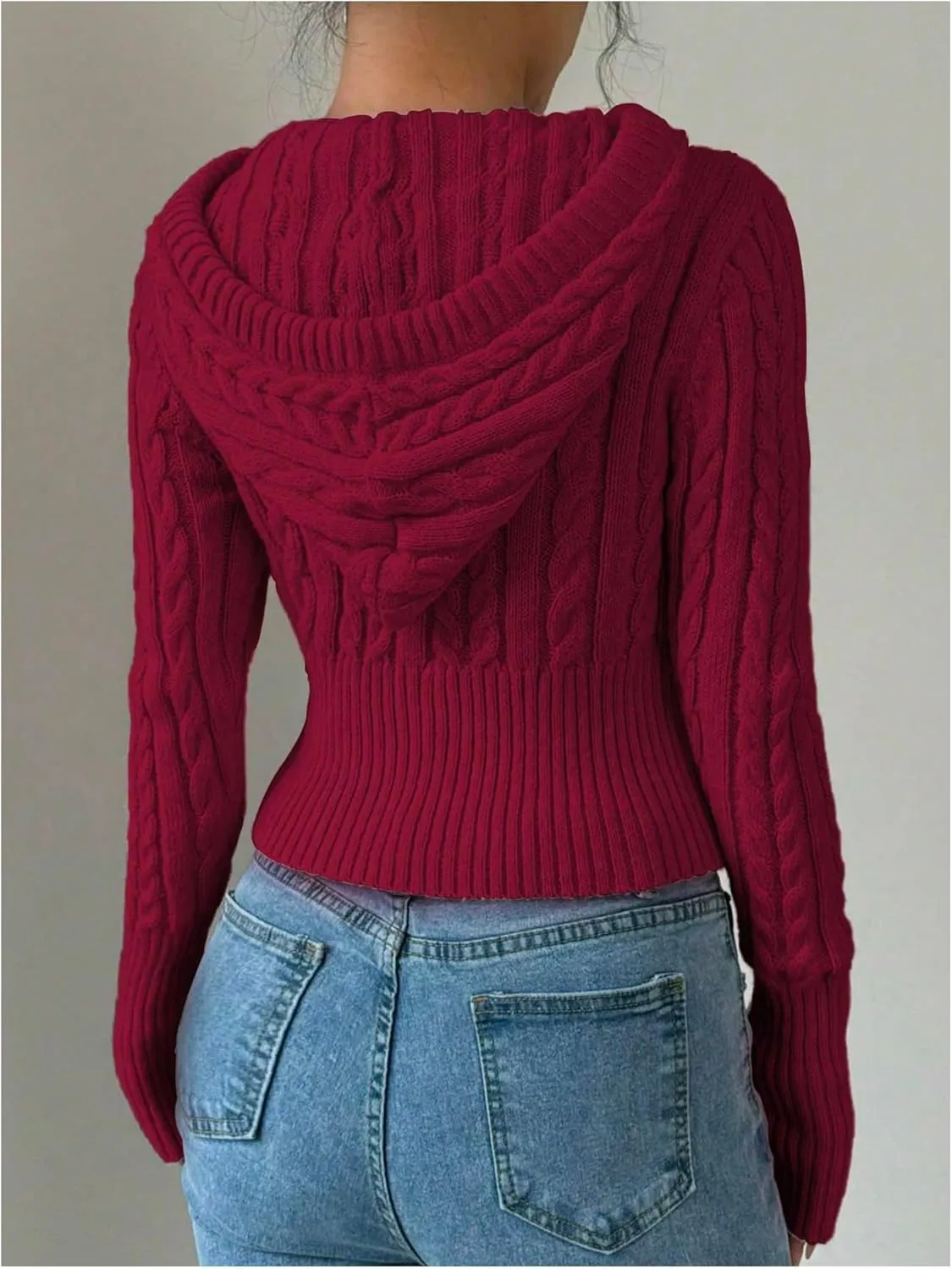 SOLY HUX Women's Zip Up Hooded Crop Cardigan Cable Knit Hoodies Long Sleeve Y2k Sweater Jacket