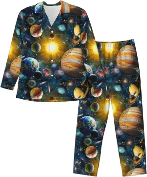 Space Planet Mens Pajama Sets 2 Piece Loungewear Button Down Sleepwear Pjs Set