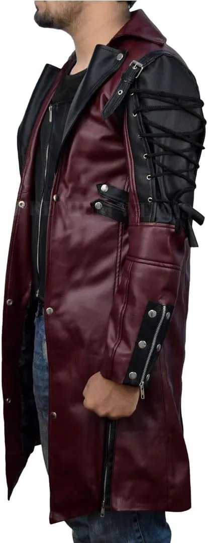 Steampunk Leather Jacket-Steampunk Gothic men Leather Maroon & Black coat Jacket