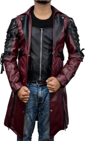Steampunk Leather Jacket-Steampunk Gothic men Leather Maroon & Black coat Jacket