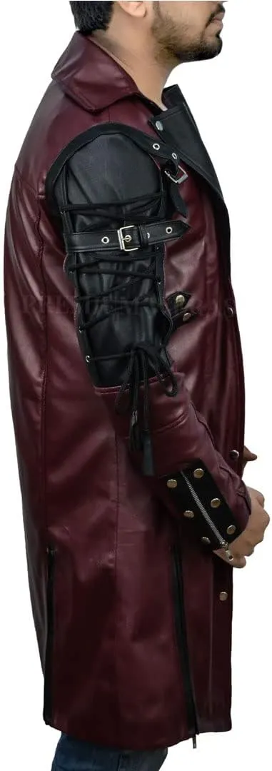 Steampunk Leather Jacket-Steampunk Gothic men Leather Maroon & Black coat Jacket