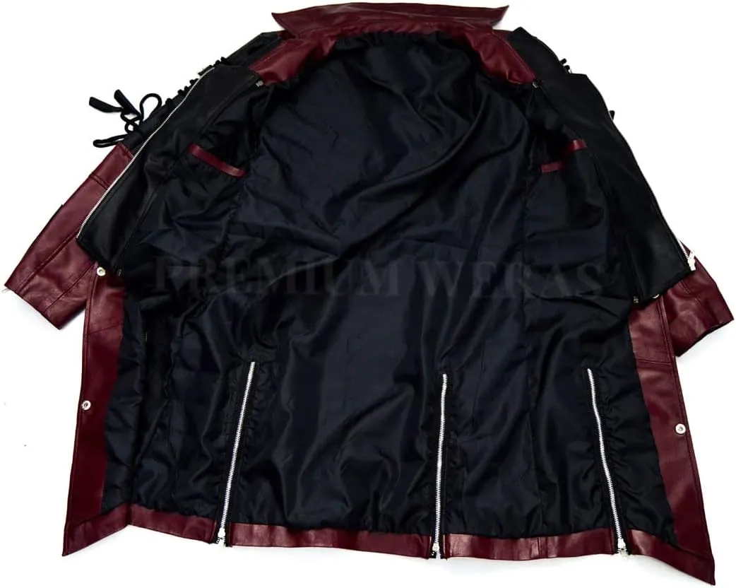 Steampunk Leather Jacket-Steampunk Gothic men Leather Maroon & Black coat Jacket