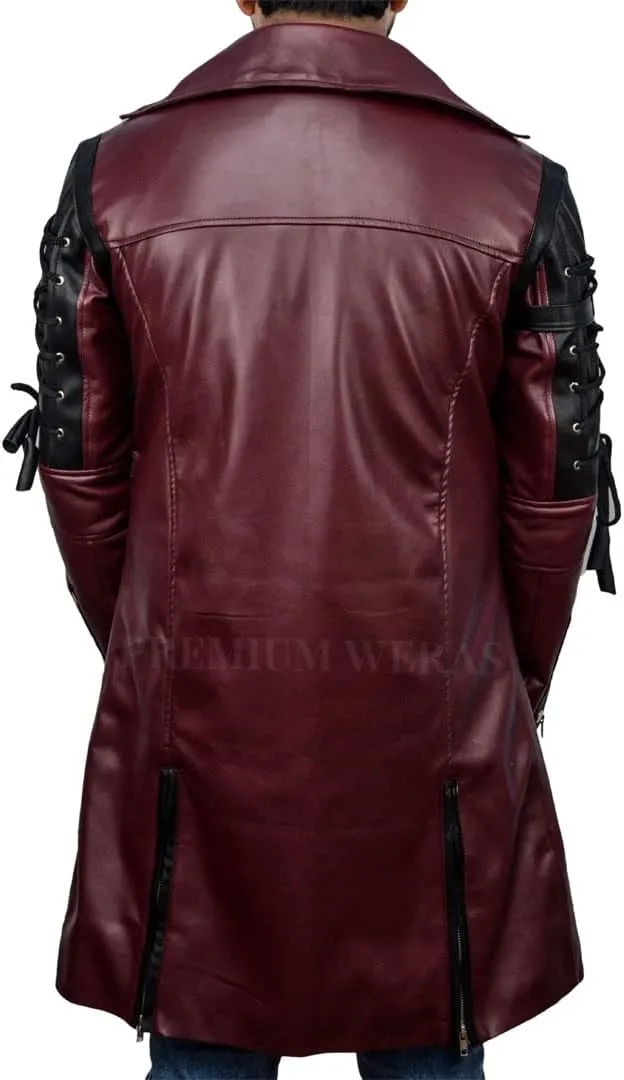 Steampunk Leather Jacket-Steampunk Gothic men Leather Maroon & Black coat Jacket