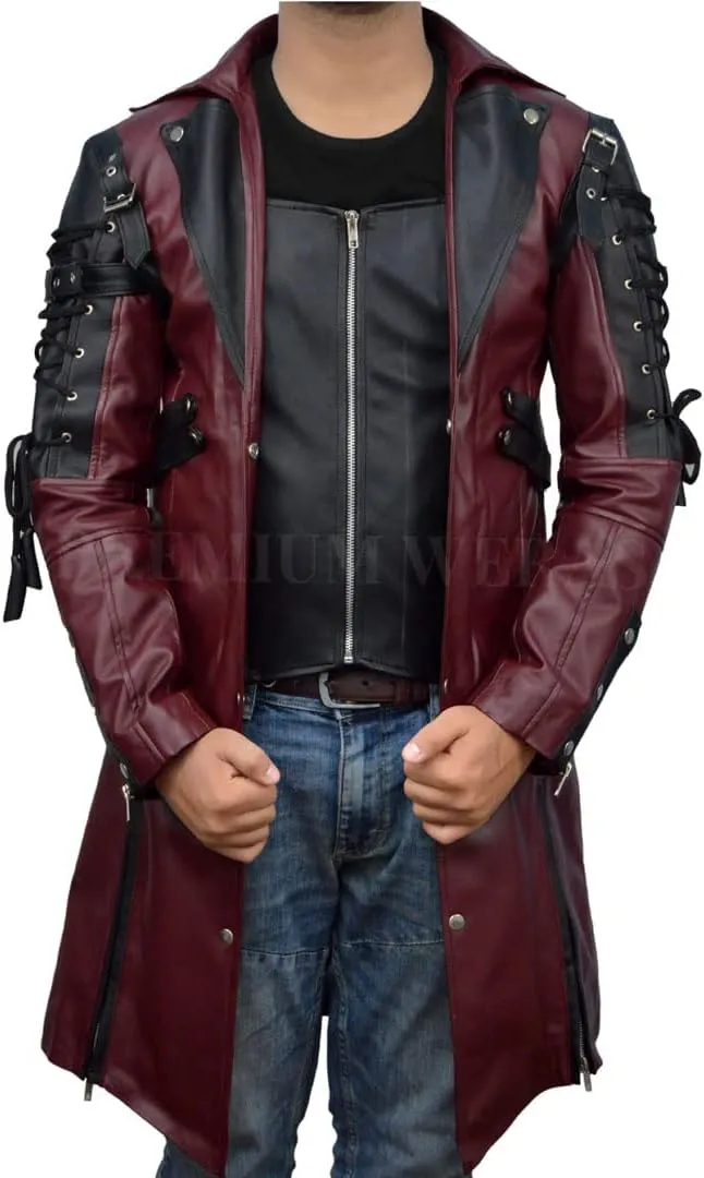 Steampunk Leather Jacket-Steampunk Gothic men Leather Maroon & Black coat Jacket