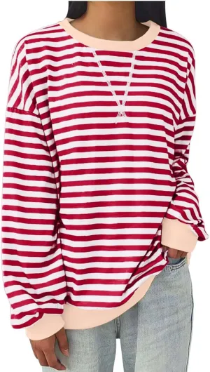 Striped Shirt Colorblock Sweatshirt Women Oversized Sweatshirt Long Sleeve Shirts Fall Outfits for Women 2024